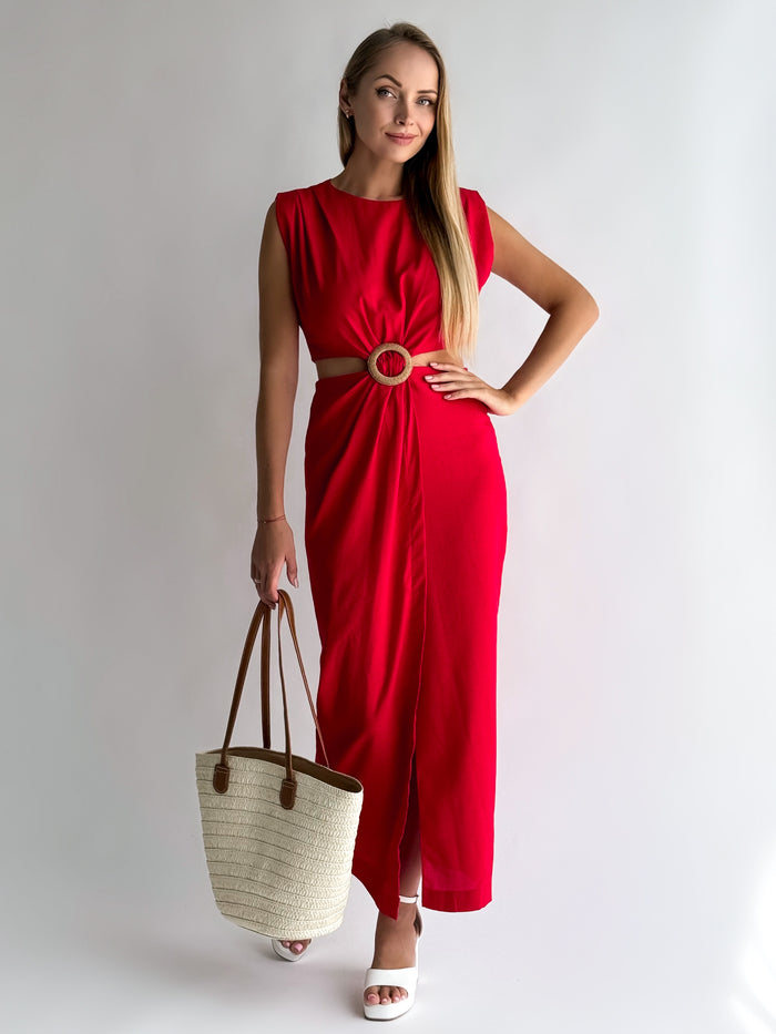 Moteriška lininė suknelė INDIANA Raudona