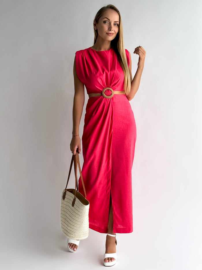 Moteriška lininė suknelė INDIANA Rožinė
